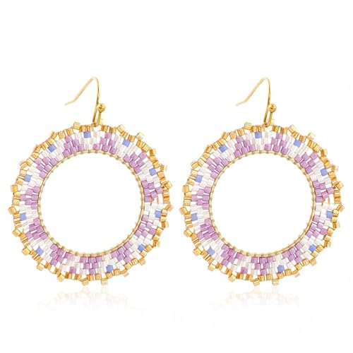 BlauLila Bunte Perlenohrringe im Boho-Stil für Damen, Sommer-Strand-Handarbeit, Hoop-Geschenk-Ohrringe von Joya Love