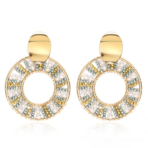 Blaugrün Damen Boho Perle, Reisperlen Bunte Perlen Ohrringe, Sommer Strand Handarbeit, Hoop Geschenk Ohrringe Blaugrün Damen Boho Perle, Reisperlen Bunte Perlen Ohrringe, Sommer Strand Handarbeit, Hoop Geschenk Ohrringe von Joya Love