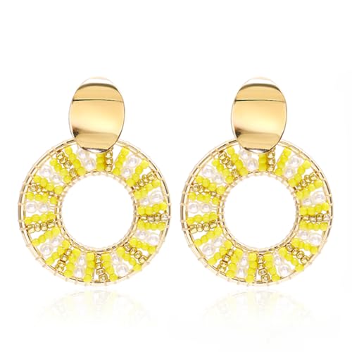 Gelb Damen Boho Perle, Reisperlen Bunte Perlen Ohrringe, Sommer Strand Handarbeit, Hoop Geschenk Ohrringe von Joya Love