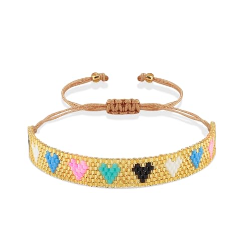 Joya Love Buntes Armband für Damen, Surfer-Geschenk, Liebesherz-Muster, Rocailles-Perlen, verstellbar, handgefertigt, Muster, Bohemian-Statement, elegantes Handgelenkband Joya Love Buntes Armband für Damen, Surfer-Geschenk, Liebesherz-Muster, Rocailles-Perlen, verstellbar, handgefertigt, Muster, Bohemian-Statement, elegantes Handgelenkband von Joya Love