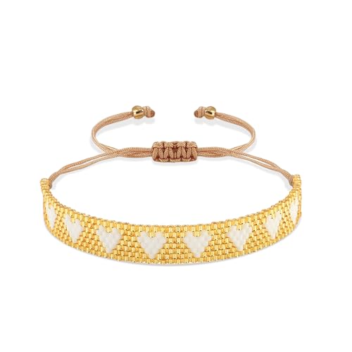 Joya Love Damen Goldarmband Surfer Geschenk Liebe Herz Muster Rocailles Perlen Verstellbar Handarbeit Muster Boho Statement Handgelenk Elegantes Band Joya Love Damen Goldarmband Surfer Geschenk Liebe Herz Muster Rocailles Perlen Verstellbar Handarbeit Muster Boho Statement Handgelenk Elegantes Band von Joya Love