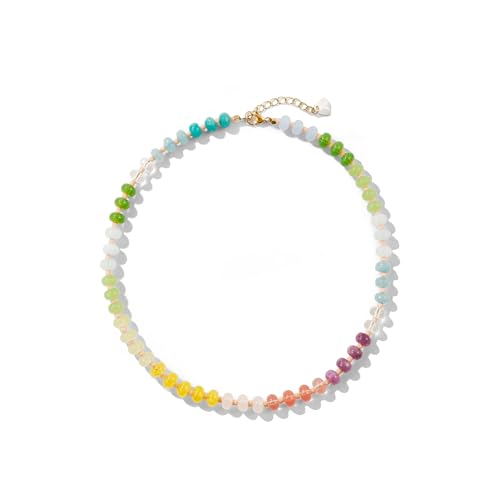 Joya Love Damen-Halskette mit Edelsteinperlen, Naturstein, Boho-Modeschmuck, Regenbogen-Halskette mit Kristallen Joya Love Damen-Halskette mit Edelsteinperlen, Naturstein, Boho-Modeschmuck, Regenbogen-Halskette mit Kristallen von Joya Love