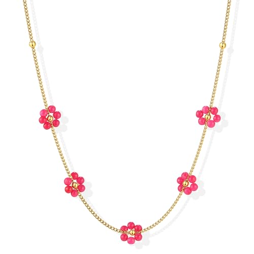 Joya Love Halskette mit rosa Gänseblümchen-Steinperlen für Damen, wasserdicht, Edelstahl, exquisiter Trend, modisches Geschenk Joya Love Halskette mit rosa Gänseblümchen-Steinperlen für Damen, wasserdicht, Edelstahl, exquisiter Trend, modisches Geschenk von Joya Love
