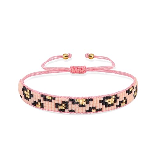 Joya Love Rosa Armband für Damen, Surfer-Geschenk, Leopardenmuster, Rocailles-Perlen, verstellbar, handgefertigt, Muster, Boho-Statement-Armband Joya Love Rosa Armband für Damen, Surfer-Geschenk, Leopardenmuster, Rocailles-Perlen, verstellbar, handgefertigt, Muster, Boho-Statement-Armband von Joya Love