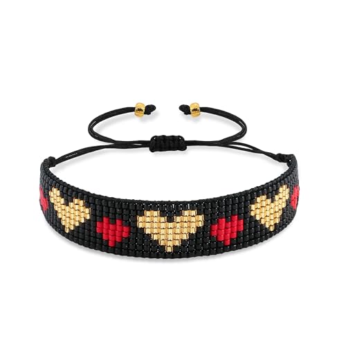 Joya Love Schwarzes Armband für Damen, Surfer-Geschenk, Herzmuster, Rocailles-Perlen, verstellbar, handgefertigt, Muster, Bohemian-Liebesarmband Joya Love Schwarzes Armband für Damen, Surfer-Geschenk, Herzmuster, Rocailles-Perlen, verstellbar, handgefertigt, Muster, Bohemian-Liebesarmband von Joya Love