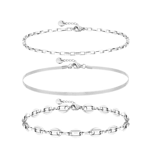 Joya Love Silberkette Goldene Kette Edelstahl Wasserdichte 7.2 inches 3 Stück Armbänder für Frauen Stapeln Wasserdicht Nicht Anlaufend Zierliches Schmuckset Joya Love Silberkette Goldene Kette Edelstahl Wasserdichte 7.2 inches 3 Stück Armbänder für Frauen Stapeln Wasserdicht Nicht Anlaufend Zierliches Schmuckset von Joya Love