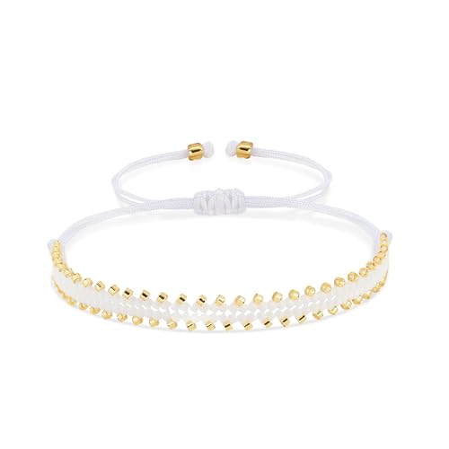 Joya Love Weiß Exquisites Freundschaftsarmband für Damen, Surfer-Geschenk, Bohemian-Statement-Muster, Rocailles-Perlen, handgefertigt, verstellbares Armband Joya Love Weiß Exquisites Freundschaftsarmband für Damen, Surfer-Geschenk, Bohemian-Statement-Muster, Rocailles-Perlen, handgefertigt, verstellbares Armband von Joya Love