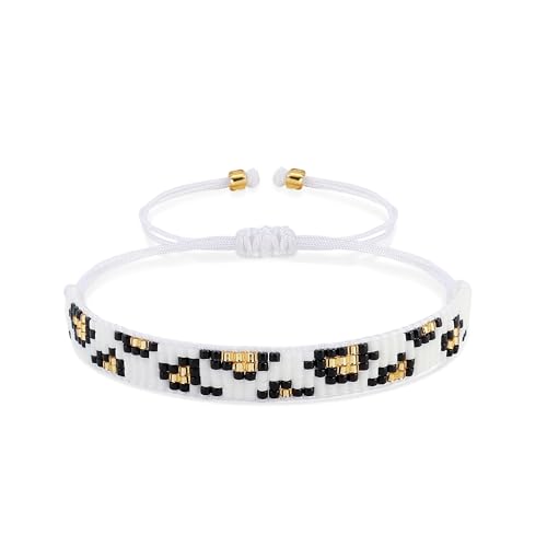 Joya Love Weißes Armband für Damen, Surfer-Geschenk, Leopardenmuster, Rocailles-Perlen, verstellbar, handgefertigt, Muster, Boho-Statement-Armband Joya Love Weißes Armband für Damen, Surfer-Geschenk, Leopardenmuster, Rocailles-Perlen, verstellbar, handgefertigt, Muster, Boho-Statement-Armband von Joya Love
