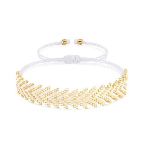 Joya Love Weißes Damenarmband Statement Surfer Geschenk Boho Freundschaft Fischgrät Pfeil Muster Rocailles Handgemacht Verstellbares Armband von Joya Love