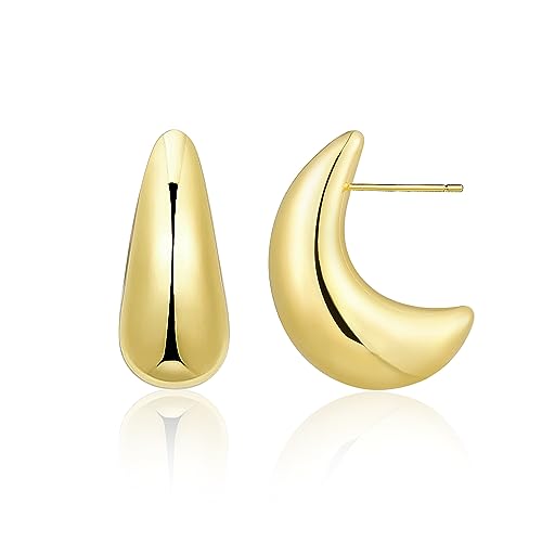 Kleine vergoldete Ohrstecker für Damen, Edelstahl, goldgefüllt, leicht, Mond, hohl, offen, klobige Tropfen-Ohrstecker für Damen, trendiger Schmuck von Joya Love