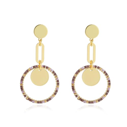 Lila Boho Ohrringe Hängend Rocailles-Perlen Creolen Exquisite Statement Ohrringe Dame Somme Stockholm Style Schmuck von Joya Love