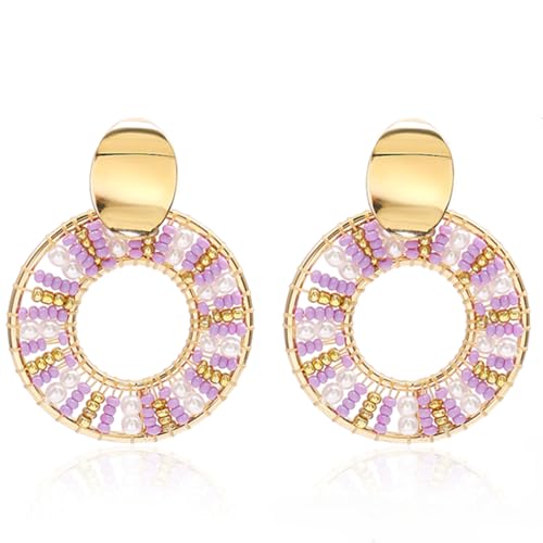 Lila Damen Boho Perle, Reisperlen Bunte Perlen Ohrringe, Sommer Strand Handarbeit, Hoop Geschenk Ohrringe Lila Damen Boho Perle, Reisperlen Bunte Perlen Ohrringe, Sommer Strand Handarbeit, Hoop Geschenk Ohrringe von Joya Love