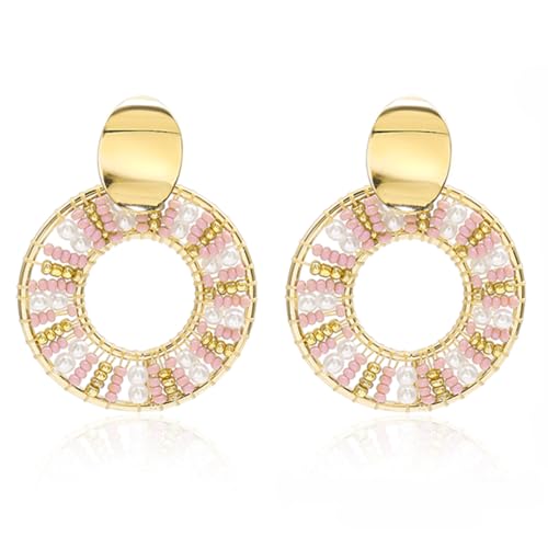 Rosa Damen Boho Perle, Reisperlen Bunte Perlen Ohrringe, Sommer Strand Handarbeit, Hoop Geschenk Ohrringe Rosa Damen Boho Perle, Reisperlen Bunte Perlen Ohrringe, Sommer Strand Handarbeit, Hoop Geschenk Ohrringe von Joya Love