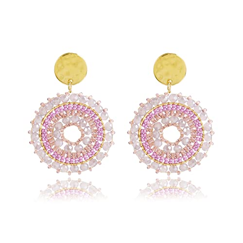 Rosa Große Ohrringe für Damen, Bohemien Stil, kleine Hirseperlen Sommer Strand handgemachte Perlen Schmuck Ohrringe Rosa Große Ohrringe für Damen, Bohemien Stil, kleine Hirseperlen Sommer Strand handgemachte Perlen Schmuck Ohrringe von Joya Love