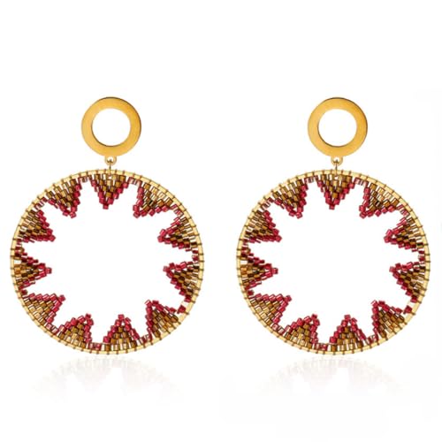 Rote Sternform Große Vintage-Ohrringe mit Perlen für Damen, böhmische Creolen, übertriebene leichte Creolen von Joya Love
