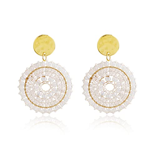 Weiß Große Ohrringe für Damen, Bohemien Stil, kleine Hirseperlen Sommer Strand handgemachte Perlen Schmuck Ohrringe Weiß Große Ohrringe für Damen, Bohemien Stil, kleine Hirseperlen Sommer Strand handgemachte Perlen Schmuck Ohrringe von Joya Love