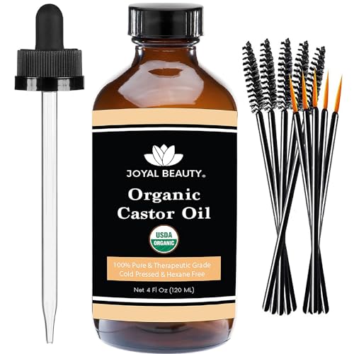 Castor Oil (4 OZ) USDA Organic 100% Pure Cold-Pressed Hexane-free Premium Quality Large Size for Hair Growth, Eyelashes, Eyebrows, Beard and Skin by Joyal Beauty. Bonus FREE Mascara Kit Included von Joyal Beauty