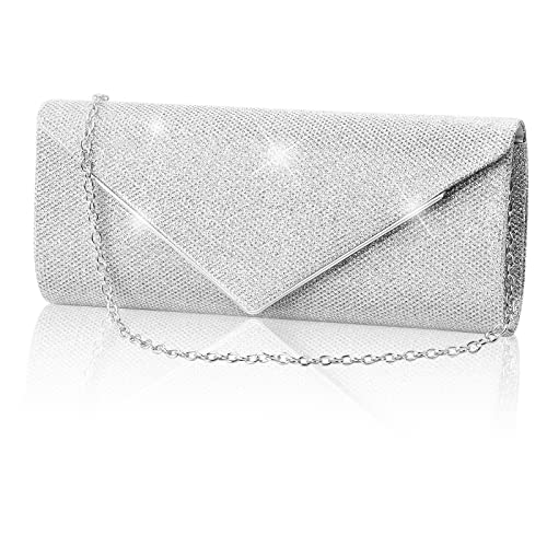 Joyan Clutch Damen, Damen Glitzer Clutch Abendtasche, Glitzer Abendtasche Umhängetasche mit Abnehmbarer Kette, für Hochzeit Tanzabend Abschlussball Party Freizeit Date (Silber) von Joyan