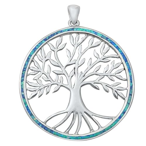 Joyara Sterling Silber Blau Opal Baum Des Leben Anhänger Halskette (Verfügbare Kettenlänge 40cm - 45cm - 50cm - 55cm) 40cm (LTD-ONPL351030-BO-16) von Joyara