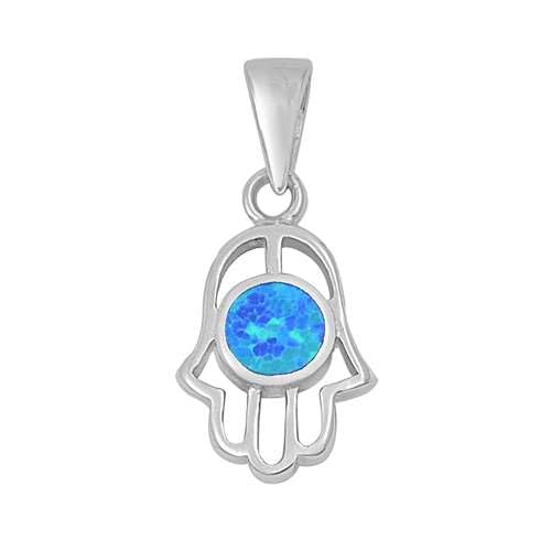 Joyara Sterling Silber Blau Opal Hand of God Anhänger Halskette (Verfügbare Kettenlänge 40cm - 45cm - 50cm - 55cm) 45cm von Joyara