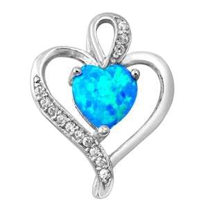 Joyara Sterling Silber Blau Opal Herz Anhänger Halskette (Verfügbare Kettenlänge 40cm - 45cm - 50cm - 55cm) 40cm (LTD-ONPL350842-BO-16) von Joyara