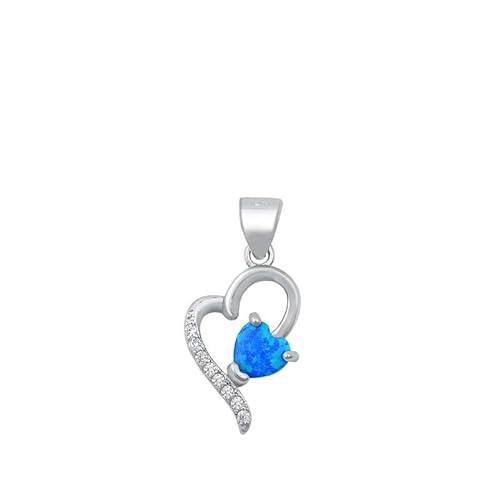 Joyara Sterling Silber Blau Opal Herz Anhänger Halskette (Verfügbare Kettenlänge 40cm - 45cm - 50cm - 55cm) 40cm (LTD-ONPL351081-BO-16) von Joyara
