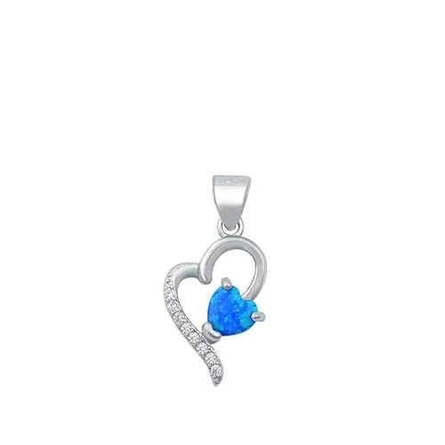 Joyara Sterling Silber Blau Opal Herz Anhänger Halskette (Verfügbare Kettenlänge 40cm - 45cm - 50cm - 55cm) 45cm (LTD-ONPL351081-BO-18) von Joyara