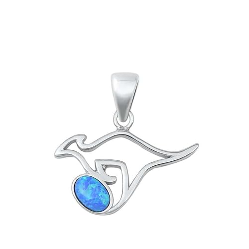 Joyara Sterling Silber Blau Opal Kangaroo Anhänger Halskette (Verfügbare Kettenlänge 40cm - 45cm - 50cm - 55cm) 45cm von Joyara