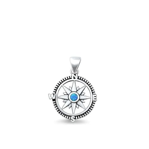 Joyara Sterling Silber Blau Opal Kompass Anhänger Halskette (Verfügbare Kettenlänge 40cm - 45cm - 50cm - 55cm) 40cm von Joyara