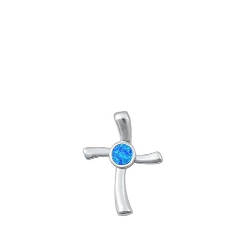 Joyara Sterling Silber Blau Opal Kreuz Anhänger Halskette (Verfügbare Kettenlänge 40cm - 45cm - 50cm - 55cm) 40cm (LTD-ONPL351044-BO-16) von Joyara