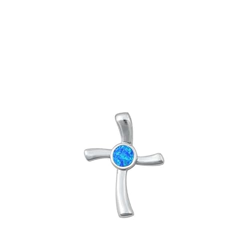 Joyara Sterling Silber Blau Opal Kreuz Anhänger Halskette (Verfügbare Kettenlänge 40cm - 45cm - 50cm - 55cm) 55cm (LTD-ONPL351044-BO-22) von Joyara