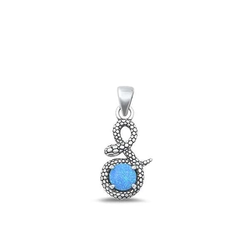 Joyara Sterling Silber Blau Opal Schlange Anhänger Halskette (Verfügbare Kettenlänge 40cm - 45cm - 50cm - 55cm) 40cm von Joyara