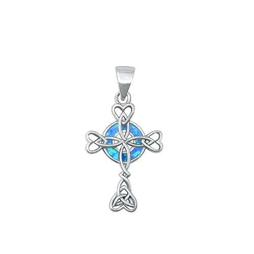 Joyara Sterling Silber Blau Opal keltisch Kreuz Anhänger Halskette (Verfügbare Kettenlänge 40cm - 45cm - 50cm - 55cm) 55cm von Joyara