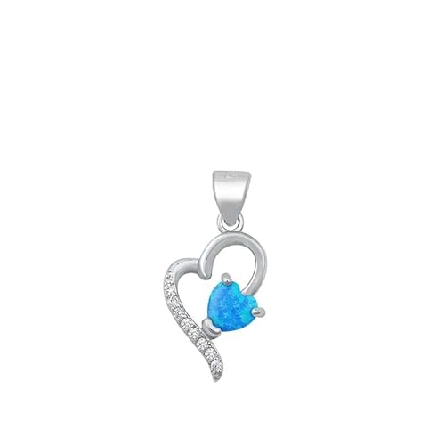 Joyara Sterling Silber Licht Blau Opal Herz Anhänger Halskette (Verfügbare Kettenlänge 40cm - 45cm - 50cm - 55cm) 40cm (LTD-ONPL351081-LB-16) von Joyara