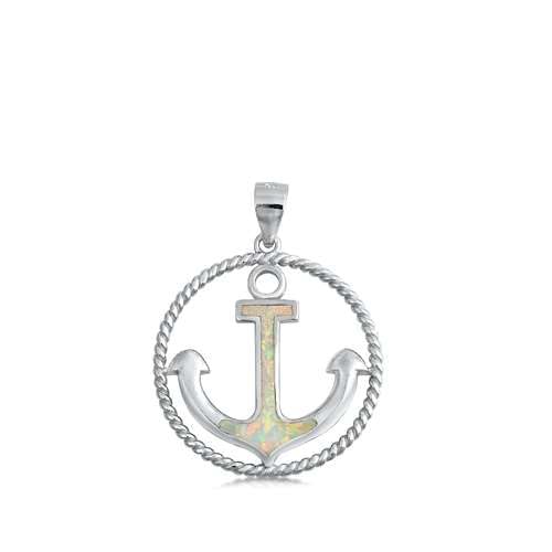 Joyara Sterling Silber Weiß Opal Anker Anhänger Halskette (Verfügbare Kettenlänge 40cm - 45cm - 50cm - 55cm) 55cm (LTD-ONPL350905-WO-22) von Joyara