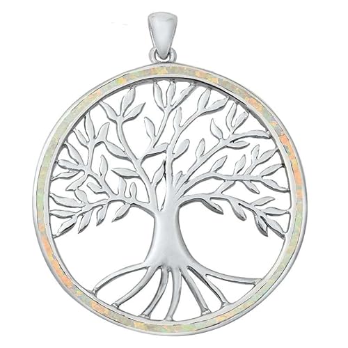 Joyara Sterling Silber Weiß Opal Baum Des Leben Anhänger Halskette (Verfügbare Kettenlänge 40cm - 45cm - 50cm - 55cm) 40cm (LTD-ONPL351030-WO-16) von Joyara
