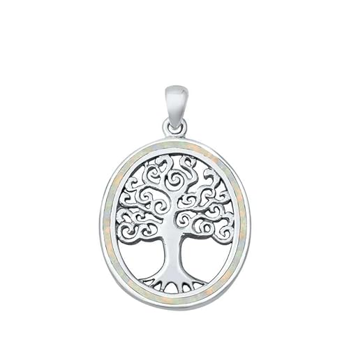 Joyara Sterling Silber Weiß Opal Baum Des Leben Anhänger Halskette (Verfügbare Kettenlänge 40cm - 45cm - 50cm - 55cm) 40cm von Joyara