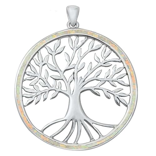 Joyara Sterling Silber Weiß Opal Baum Des Leben Anhänger Halskette (Verfügbare Kettenlänge 40cm - 45cm - 50cm - 55cm) 45cm (LTD-ONPL351030-WO-18) von Joyara