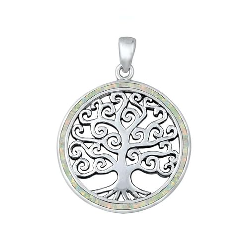 Joyara Sterling Silber Weiß Opal Baum Des Leben Anhänger Halskette (Verfügbare Kettenlänge 40cm - 45cm - 50cm - 55cm) 50cm (LTD-ONPL351015-WO-20) von Joyara