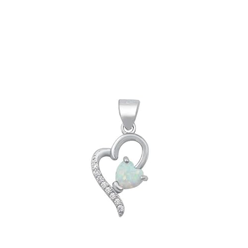 Joyara Sterling Silber Weiß Opal Herz Anhänger Halskette (Verfügbare Kettenlänge 40cm - 45cm - 50cm - 55cm) 40cm (LTD-ONPL351081-WO-16) von Joyara