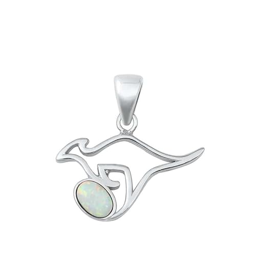 Joyara Sterling Silber Weiß Opal Kangaroo Anhänger Halskette (Verfügbare Kettenlänge 40cm - 45cm - 50cm - 55cm) 40cm von Joyara