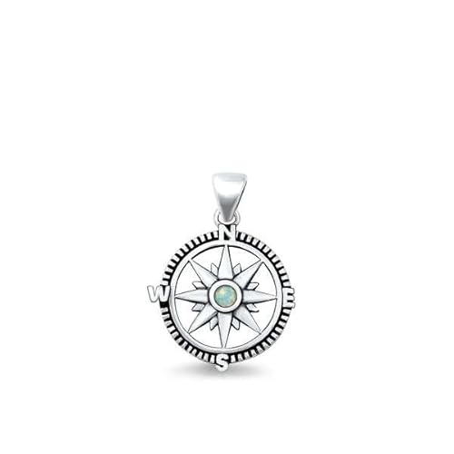 Joyara Sterling Silber Weiß Opal Kompass Anhänger Halskette (Verfügbare Kettenlänge 40cm - 45cm - 50cm - 55cm) 40cm von Joyara