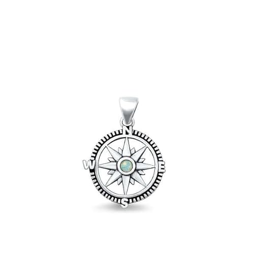 Joyara Sterling Silber Weiß Opal Kompass Anhänger Halskette (Verfügbare Kettenlänge 40cm - 45cm - 50cm - 55cm) 55cm von Joyara