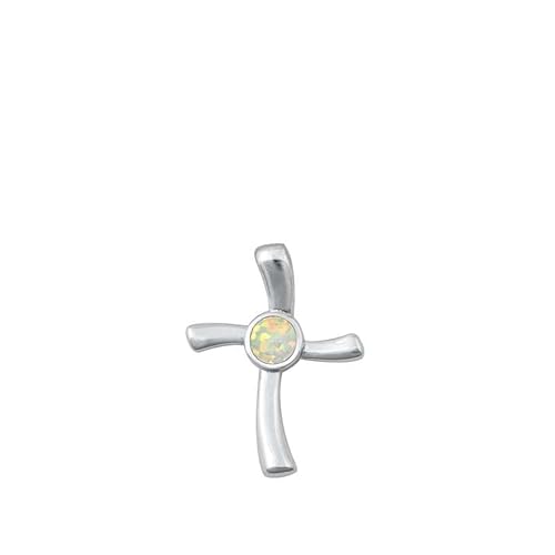Joyara Sterling Silber Weiß Opal Kreuz Anhänger Halskette (Verfügbare Kettenlänge 40cm - 45cm - 50cm - 55cm) 40cm (LTD-ONPL351044-WO-16) von Joyara