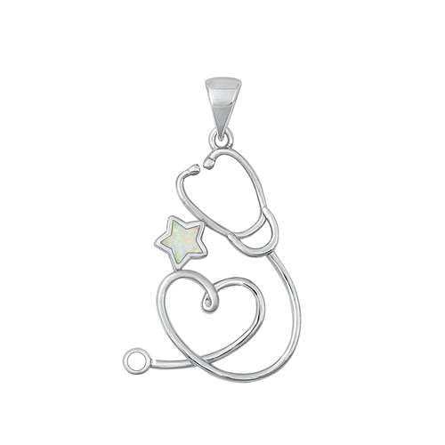 Joyara Sterling Silber Weiß Opal & Zirkonia Stethoscope Anhänger Halskette (Verfügbare Kettenlänge 40cm - 45cm - 50cm - 55cm) 55cm von Joyara