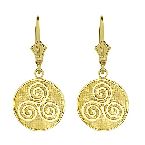 Solid 9 Karat Gelb gold keltisch Triple Spiral Triskele Irish Knot Disc Ohrringe Set Solid 9 Karat Gelb gold keltisch Triple Spiral Triskele Irish Knot Disc Ohrringe Set von Joyara