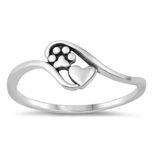 Sterling Silber 925 Pfote Print and Herz Ring von Joyara