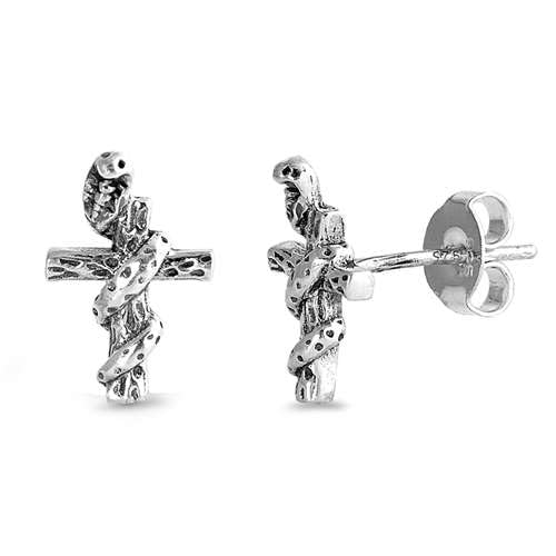 Sterling Silber 925 Schlangen-Kreuz-Ohrstecker von Joyara