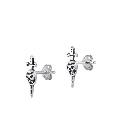 Sterling Silber 925 Schwert & Totenkopf Ohrstecker Ohrringe von Joyara