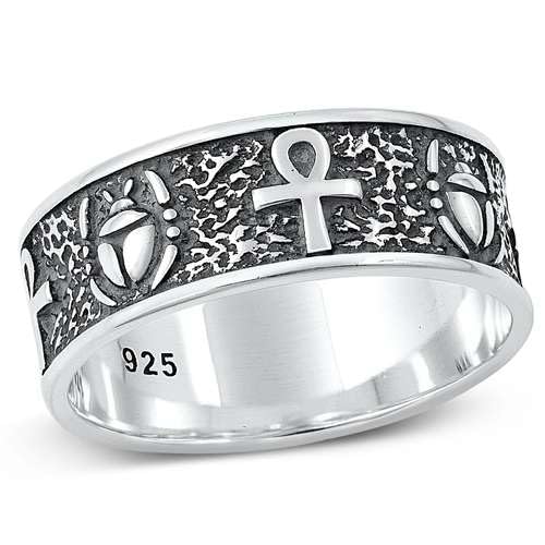 Sterling Silber Ankh & Scarab Bienetle Herren Ring LTDKLRP145113-110 von Joyara